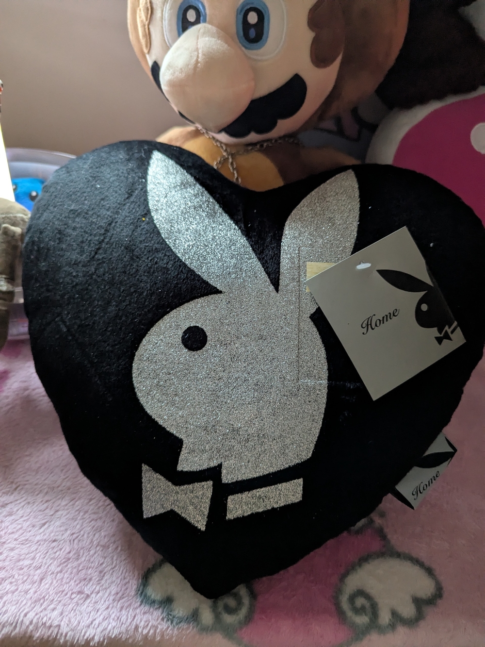 Playboy Heart Pillow with Silver Color Bunny Logo Monogram Pattern